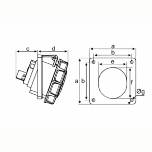 Ổ cắm loại cố định bắt trên bảng điện xéo 5 cực, 32A, IP67 mã MPN2-4252 11