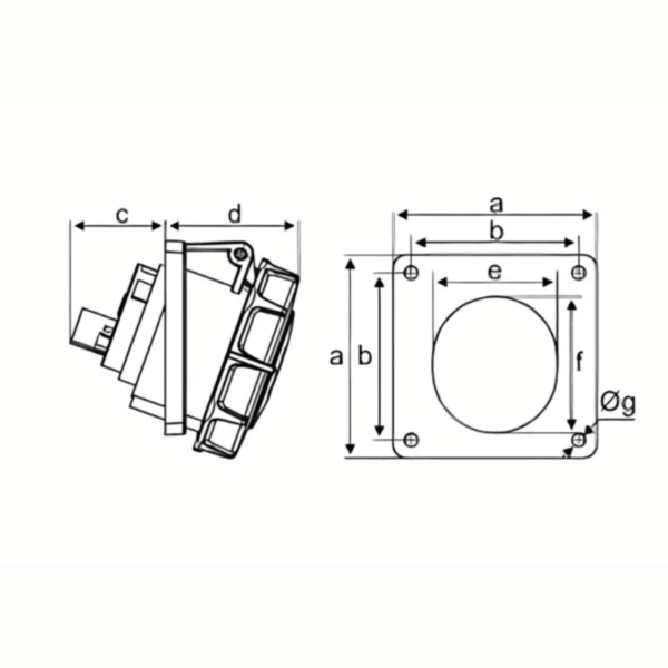 Ổ cắm loại cố định bắt trên bảng điện xéo 5 cực, 32A, IP67 mã MPN2-4252 6