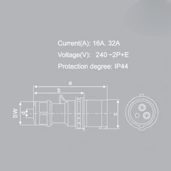 Phích cắm loại di động có kẹp giữ dây 3 cực, 16A, IP44 mã MPN2-013 1