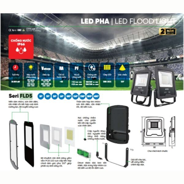 LED Pha 20W ánh sáng trắng FLD5-20T 3