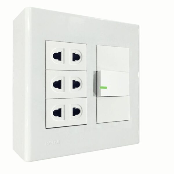 Bộ công tắc ổ cắm đôi 3 ổ cắm 2 chấu 1 công tắc và đế nổi đôi mã A60B23U1V (Vặn vít) 1