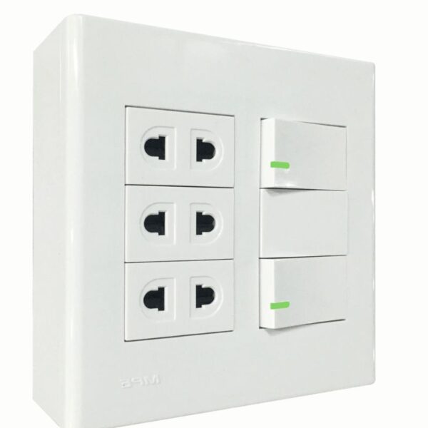 Bộ công tắc ổ cắm đôi 3 ổ cắm 2 chấu 2 công tắc và đế nổi đôi mã A60B23U2V (Vặn vít) 1
