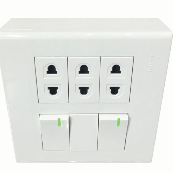 Bộ công tắc ổ cắm đôi 3 ổ cắm 2 chấu 2 công tắc và đế nổi đôi mã A60B23U2V (Vặn vít) 2