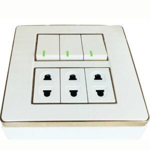Bộ công tắc ổ cắm đôi viền vàng 3 công tắc 3 ổ cắm 2 chấu và đế nổi đôi mã A60B23U3GV (Vặn vít) 5