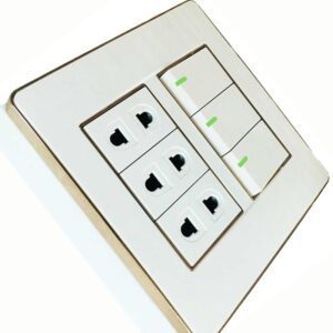Bộ công tắc ổ cắm đôi viền vàng 3 công tắc 3 ổ cắm 2 chấu và đế nổi đôi mã A60B23U3GV (Vặn vít) 6