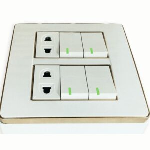 Bộ công tắc ổ cắm đôi viền vàng 4 công tắc 2 ổ cắm 2 chấu và đế nổi đôi mã A60B22U4GV (Vặn vít) 5