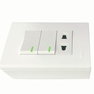 Bộ công tắc ổ cắm đơn viền vàng 2 công tắc 1 ổ cắm 2 chấu và đế nổi đơn mã A60B11U2GV (Vặn vít) 6