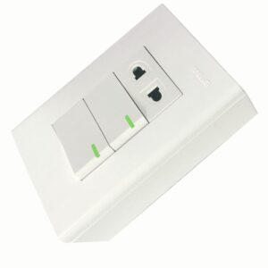 Bộ công tắc ổ cắm đơn viền vàng 2 công tắc 1 ổ cắm 2 chấu và đế nổi đơn mã A60B11U2GV (Vặn vít) 5
