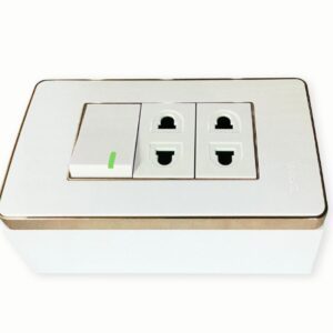 Bộ công tắc ổ cắm đơn viền vàng 1 công tắc 2 ổ cắm 2 chấu và đế nổi đơn mã A60B12U1GV (Vặn vít) 5