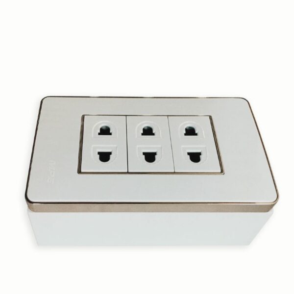 Bộ ổ cắm đơn viền vàng 3 ổ cắm 2 chấu và đế nổi đơn mã A60B13UGV (Vặn vít) 2