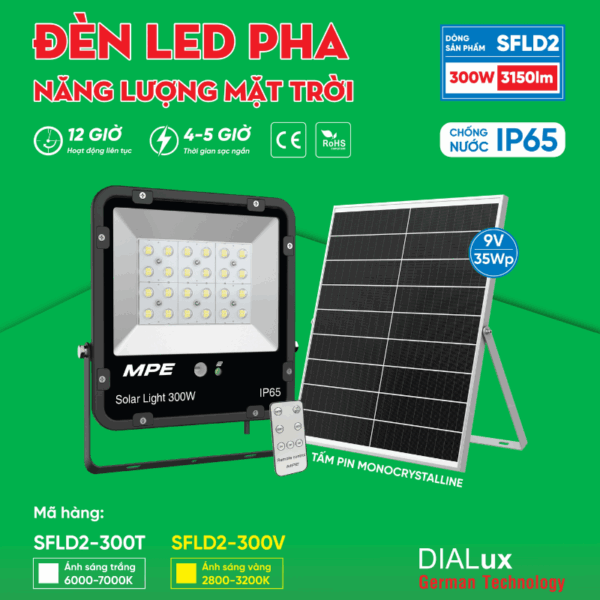 LED pha năng lượng mặt trời 300W ánh sáng vàng SFLD2-300V 1