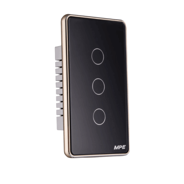 Mặt 3 công tắc màu đen viền vàng, điều khiển Wifi SWB3/SC 1