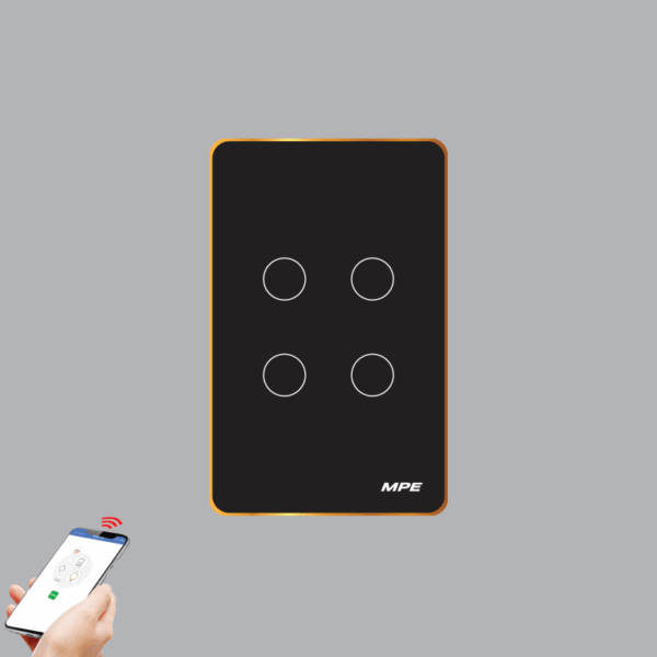 Mặt 4 công tắc màu đen viền vàng, điều khiển Wifi SWB4/SC 1