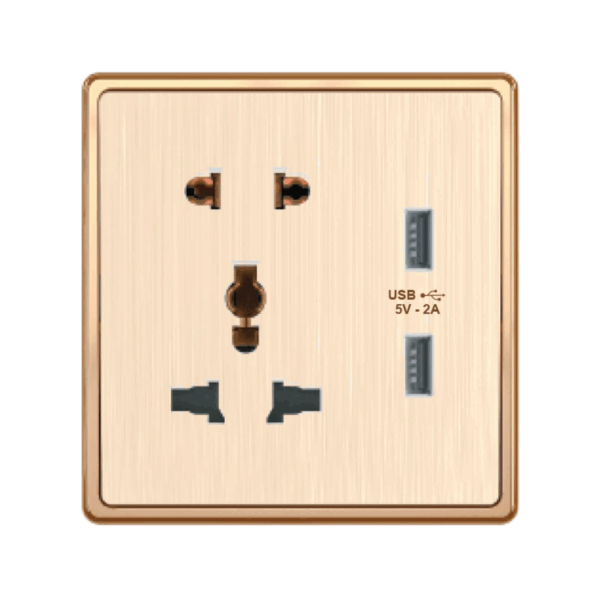 Mặt ổ cắm đa năng + ổ cắm đơn 2 chấu + 2 USB KT86x89mm mã S7MS/USB 1