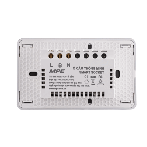 Mặt ổ cắm đôi 3 chấu màu trắng viền bạc, điều khiển Wifi SOW2/SC 1