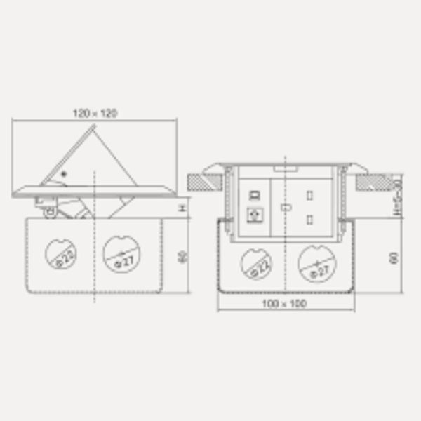 Ổ cắm âm sàn kiểu vuông, màu xám (không bao gồm đế) FA-60 1