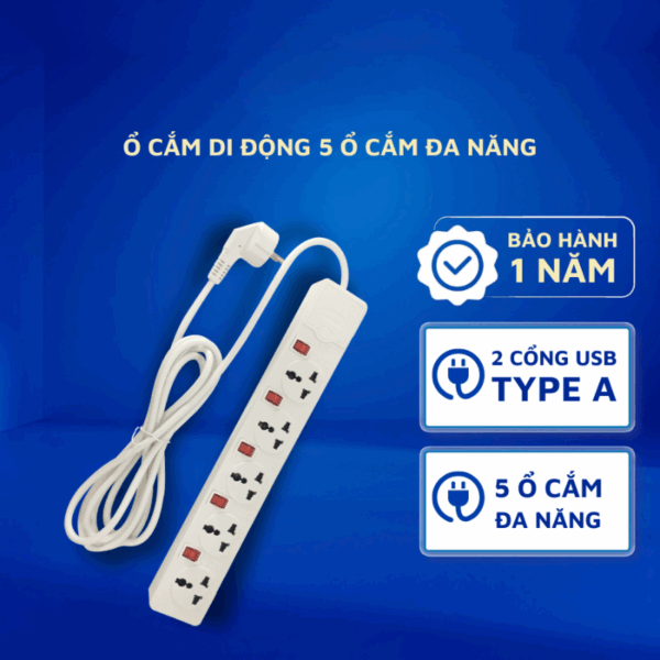 Ổ cắm di động 5 ổ cắm đơn đa năng AM5S màu trắng 1
