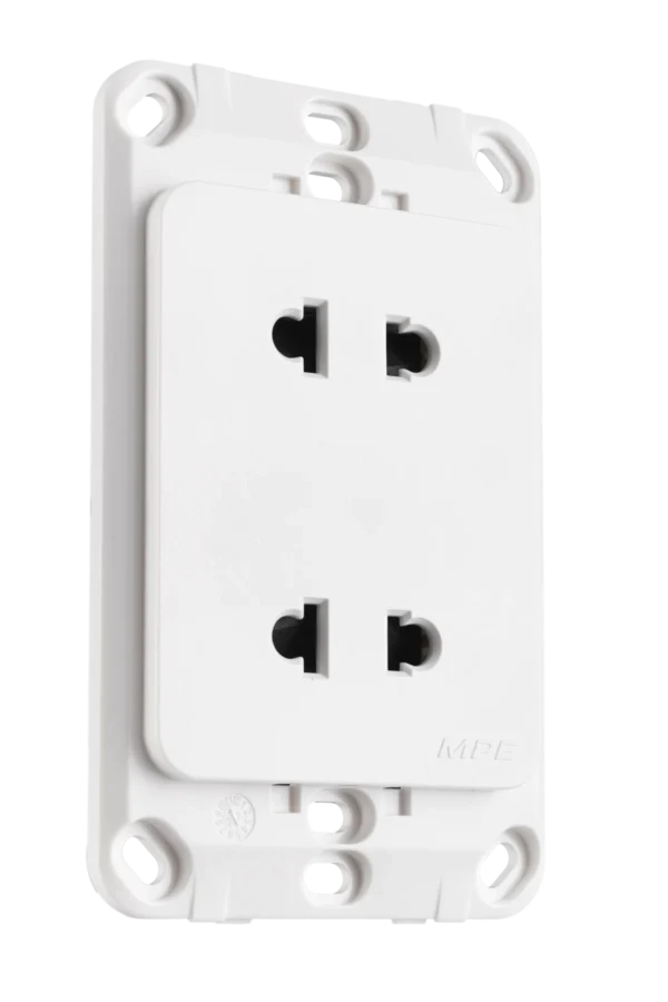 Ổ cắm đôi 2 chấu đế liền 16A KT120x70mm mã A20US2N 2