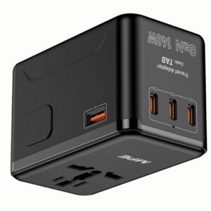 Ổ cắm du lịch đa năng,Tích hợp 3 cổng USB-C, 1 cổng USB-A, sạc nhanh GaN 140W mã TA8 6