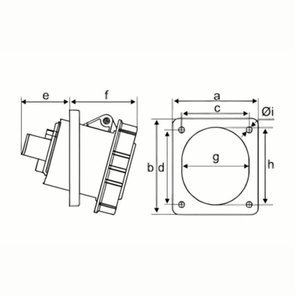 Ổ cắm loại cố định bắt trên bảng điện xéo 5 cực, 63A, IP67 mã MPN2-4352 4