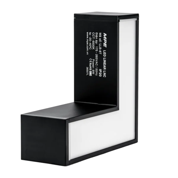 Phụ kiện thanh nối L thân màu đen có đèn 8W ánh sáng trắng dùng cho Seri LNC mã LLB-8T 1