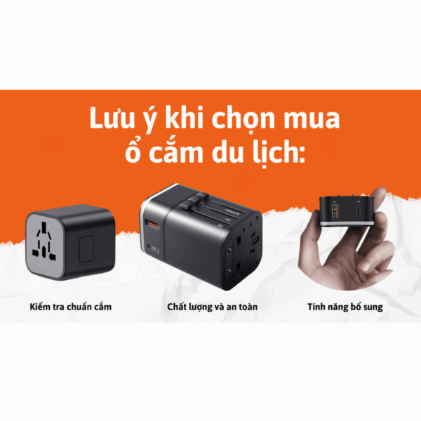 Ổ cắm du lịch đa năng,Tích hợp 3 cổng USB-C, 1 cổng USB-A, sạc nhanh GaN 100W mã TA7 2