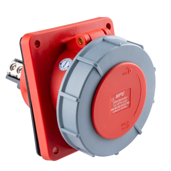 Ổ cắm loại cố định bắt trên bảng điện xéo 4 cực, 63A, IP67 mã MPN-4342 1