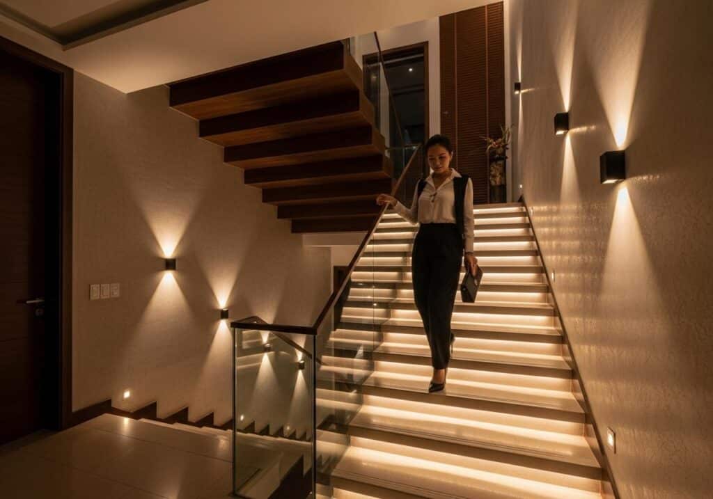 Bố trí đèn cầu thang 1 Bố trí đèn cầu thang