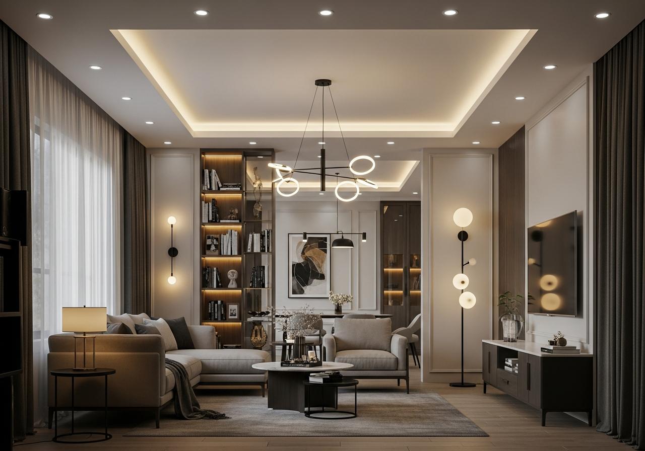 Bố trí đèn phòng khách 4 2. Các cách bố trí phổ biến cho phòng khách hiện đại