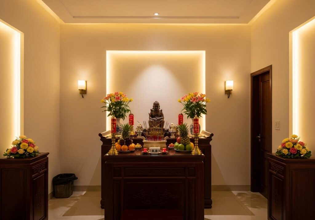 Bố trí đèn phòng thờ 1 Bố trí đèn phòng thờ