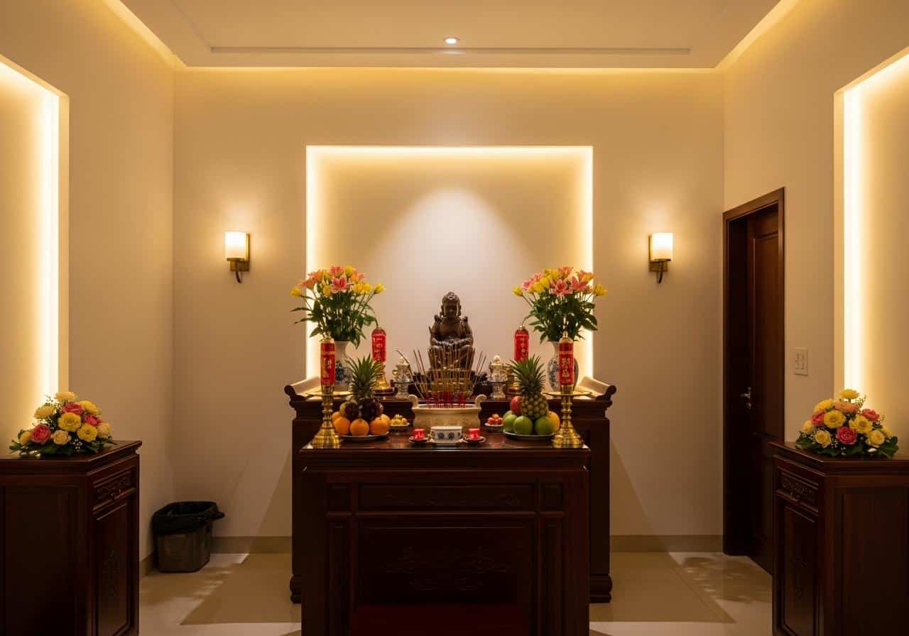 Bố trí đèn phòng thờ 2 Bố trí đèn phòng thờ