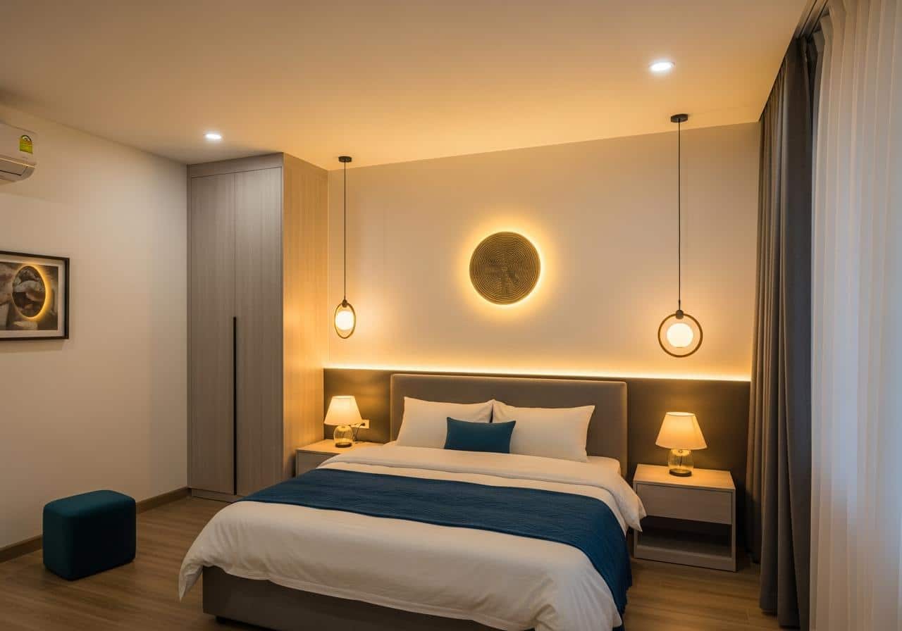 Bố trí đèn trong phòng ngủ 2 Bố trí đèn trong phòng ngủ