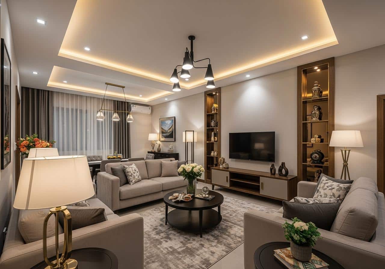 🔧 3. Kỹ thuật bố trí chiếu sáng phòng khách