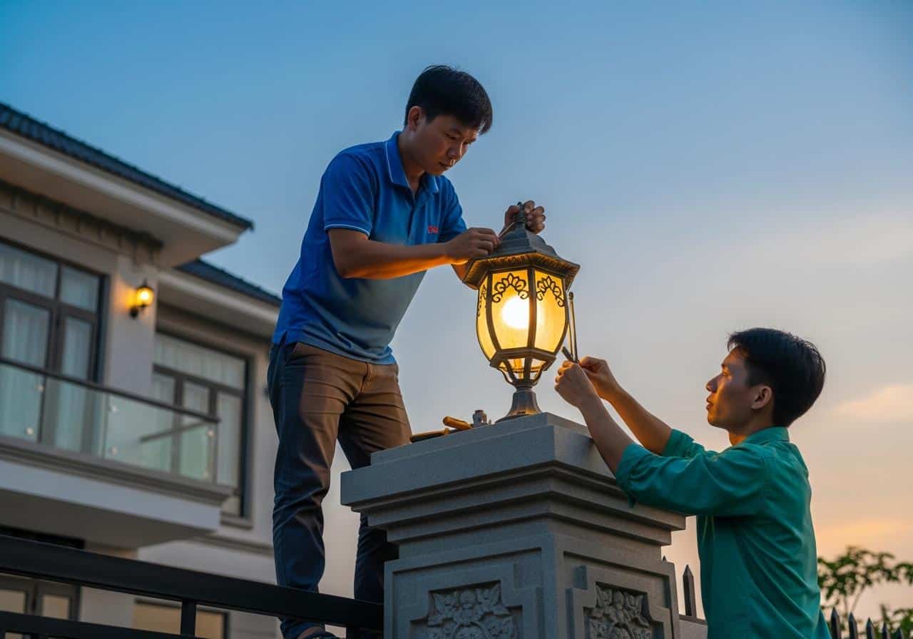 Bóng đèn trang trí trụ cổng 4 2. Lắp Đặt Bóng Đèn Trụ Cổng