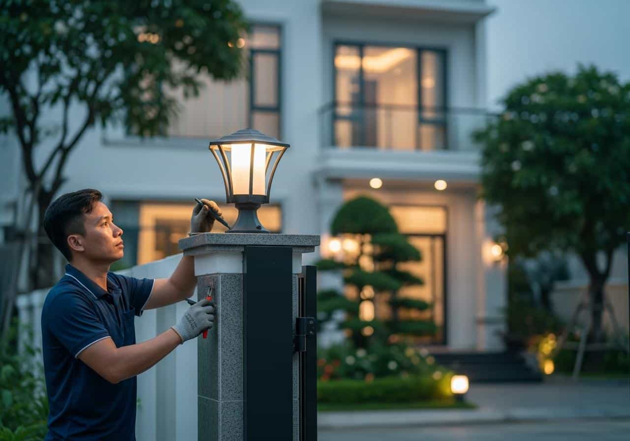 2. Lắp Đặt Bóng Đèn Trụ Cổng