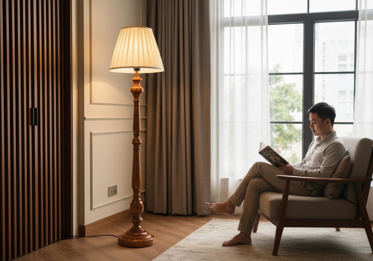 Các loại đèn cây 5 2. Kiểu Đèn Cây Cổ Điển và Gỗ