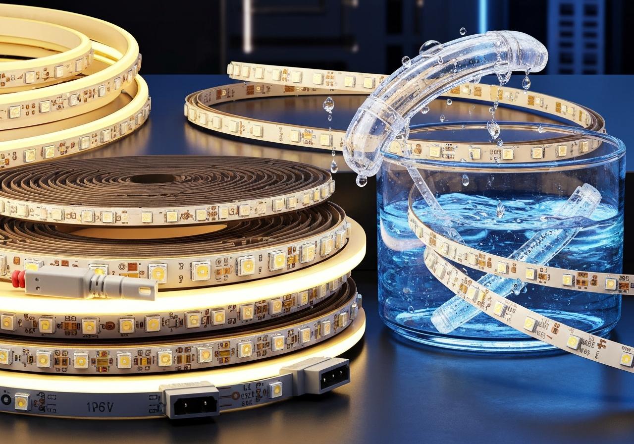 Các loại đèn led dây dán 5 2. Phân loại theo điện áp và khả năng chống nước (IP)