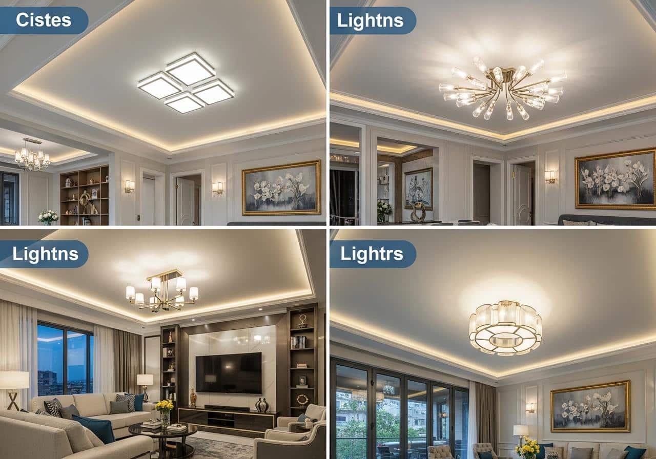 Các loại đèn trần phòng khách 7 3. Bảng so sánh các loại đèn trần phòng khách