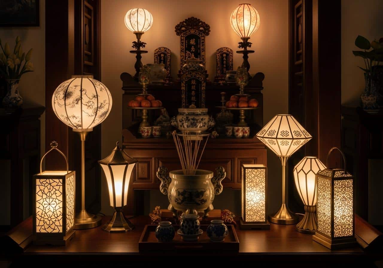 Các loại đèn trang trí bàn thờ 2 Các loại đèn trang trí bàn thờ