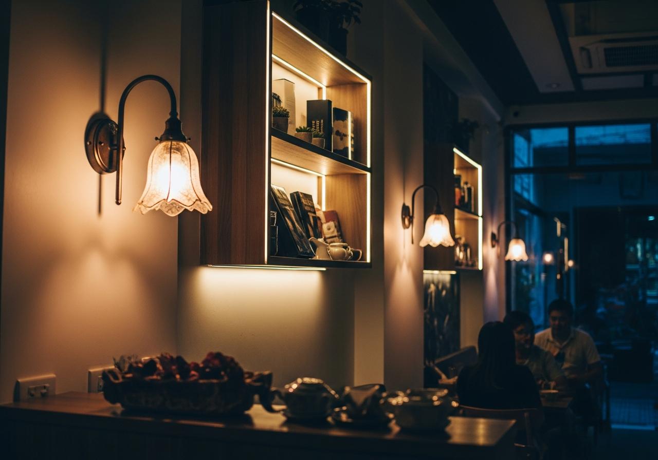 Các loại đèn trang trí quán cafe 5 2. Đèn Tường và LED Dây