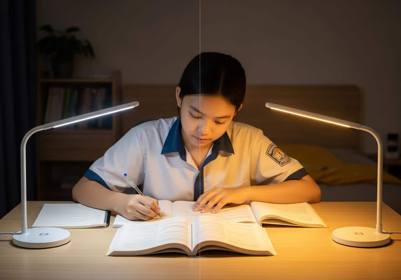 Đèn học chống cận nên dùng ánh sáng trắng hay vàng 4 2. So sánh ánh sáng trắng và ánh sáng vàng cho đèn học chống cận